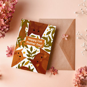 Burnt orange Cats & branches Happy cat mothers day Holiday Card