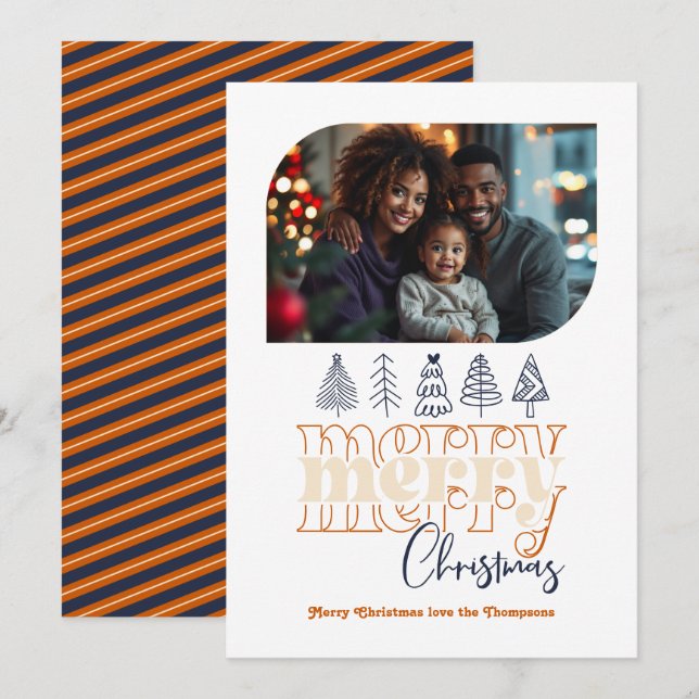 Burnt Orange Champagne & Navy Modern Retro Holiday (Front/Back)