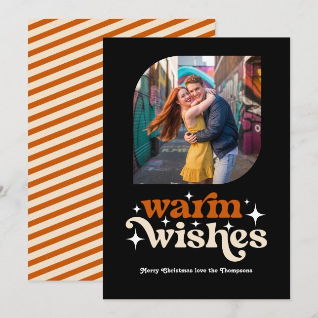 Burnt Orange & Champagne Retro Christmas Photo Holiday Card (Front/Back)