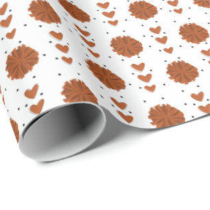 Burnt Orange Cheerleader Pom Poms & Hearts Pattern Wrapping Paper