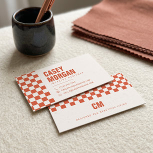Burnt Orange Chequerboard Modern Business Card