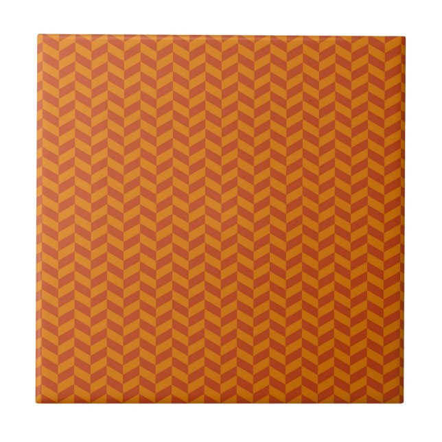 Burnt Orange Chevron Zig Zag Stripes Pattern Tile (Front)