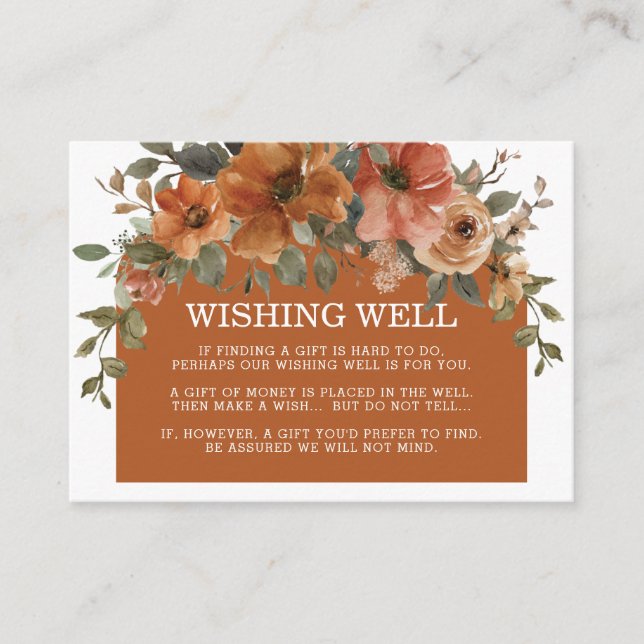 Burnt Orange Copper Floral Wedding Wishing Well Enclosure Card (Front)