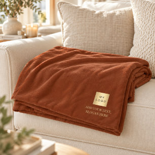 Burnt orange corporate logo company gift text fleece blanket