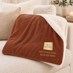 Burnt orange corporate logo company gift text sherpa blanket