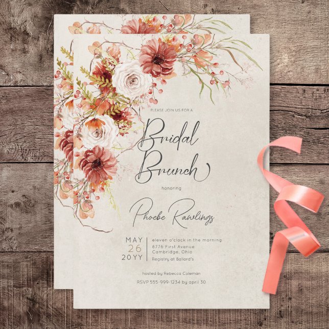 Burnt Orange & Cream Boho Floral Bridal Brunch Invitation (Burnt Orange & Cream Boho Floral Bridal Brunch Invitation)