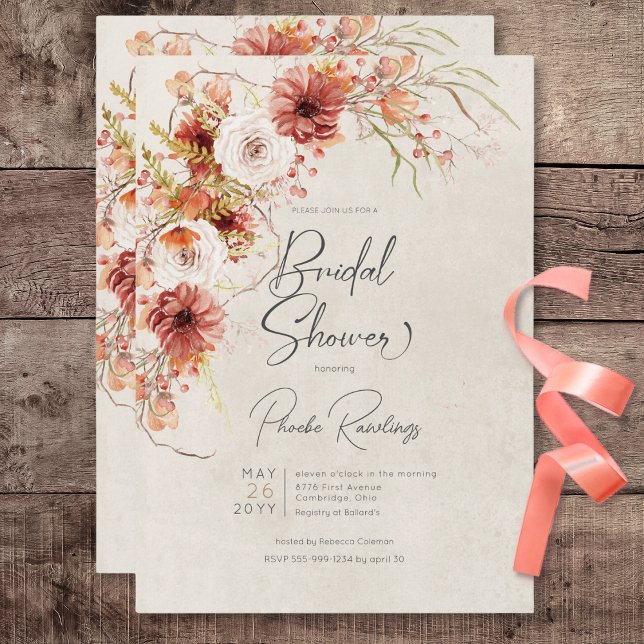 Burnt Orange & Cream Boho Floral Bridal Shower Invitation (Burnt Orange & Cream Boho Floral Bridal Shower Invitation)