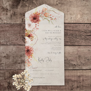 Burnt Orange & Cream Boho Floral Dinner All In One Invitation