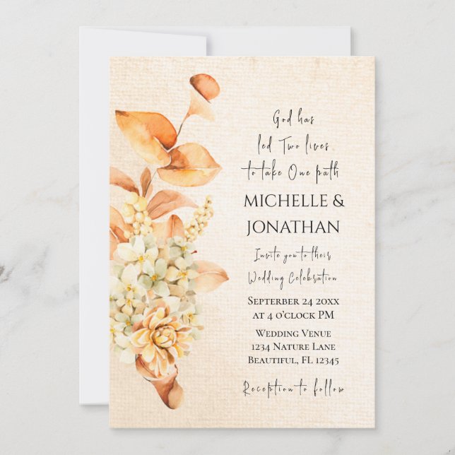 Burnt Orange Cream Floral Christian Wedding  Invitation (Front)
