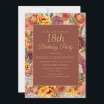 Burnt Orange Cream Rust Floral  18th Birthday Invitation<br><div class="desc">Pretty burnt orange,  rust,  and cream-coloured watercolor floral women's 18th birthday party invitation.  Contact me for help with customisation or to request matching or coordinating Zazzle products</div>