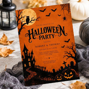 Burnt Orange Creepy Gothic Halloween Party Invitation