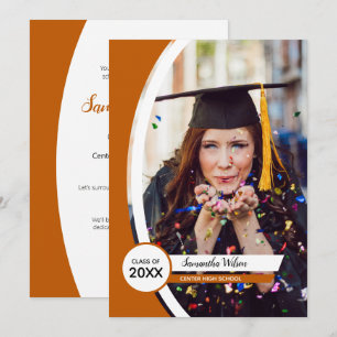 Burnt Orange Curved Frame Photo Graduation Invitation