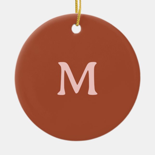 Burnt Orange Custom Monogram  Ceramic Tree Decoration (Front)
