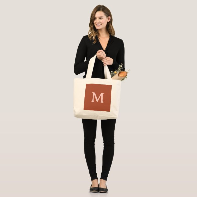 Burnt Orange Custom Monogram  Large Tote Bag (Front (Model))