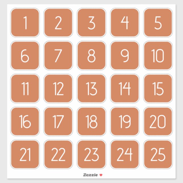 Burnt Orange Customizable Square Number Stickers  (Sheet)