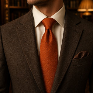 Burnt Orange Damask Luxury Terracotta Floral Tie