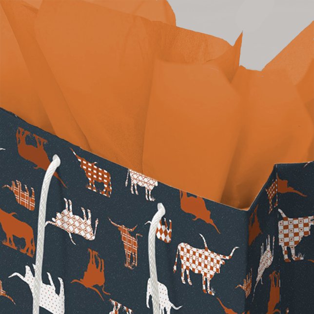 Burnt Orange & Dark Grey Patterned Longhorns Medium Gift Bag (Creator Uploaded)