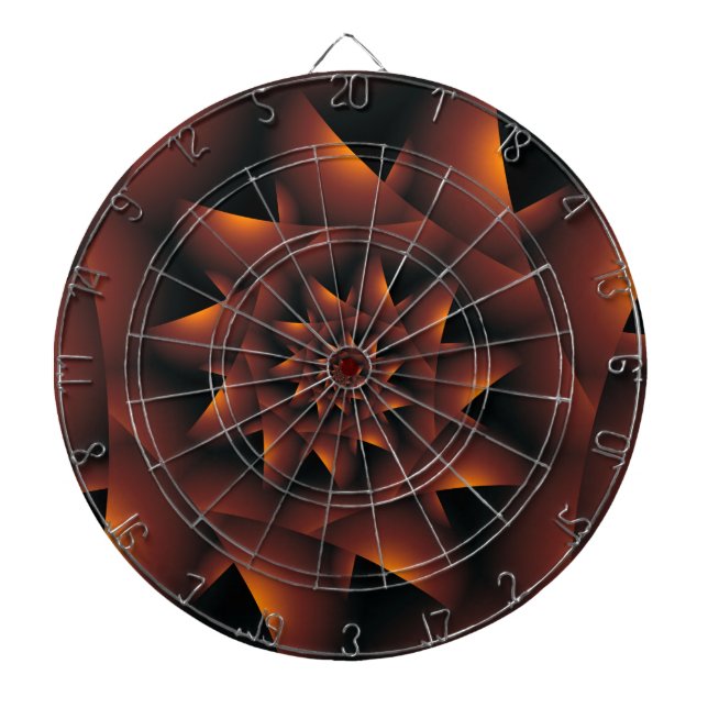 Burnt Orange Dark Spiral Fractal Dart Board (Front)