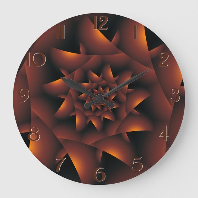 Burnt Orange Dark Spiral Fractal Wall Clock (Front)