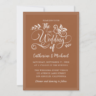 Burnt Orange Decorative Wedding Calligraphy Invitation