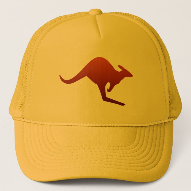 Burnt Orange Desert Gradient Kangaroo Silhouette Trucker Hat (Front)
