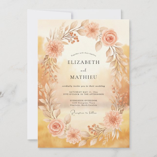 Burnt Orange Earthy Autumn Wedding Invitation (Front)