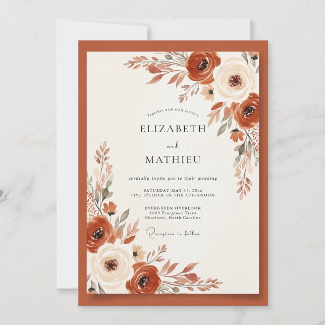 Burnt Orange Earthy Botanical Wedding Invitation (Front)