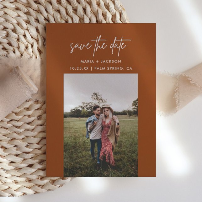 Burnt Orange Earthy Photo Save The Dates Cards (Creator Uploaded)