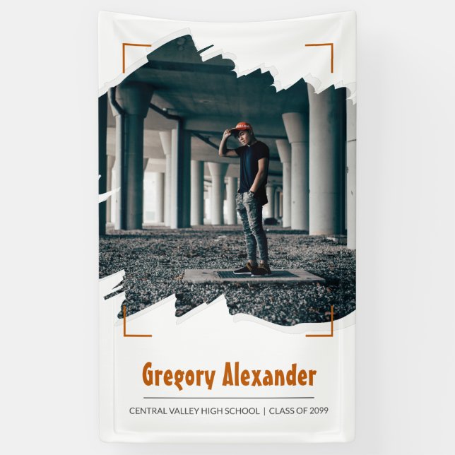 Burnt Orange Edgy Abstract Brushstroke Photo Grad Banner (Vertical)