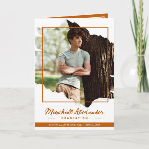 Burnt Orange Edgy Abstract Torn Photo Graduation Invitation
