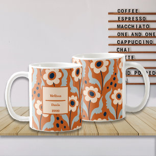 Burnt Orange Egg Flowers Custom Name Coffee Mug