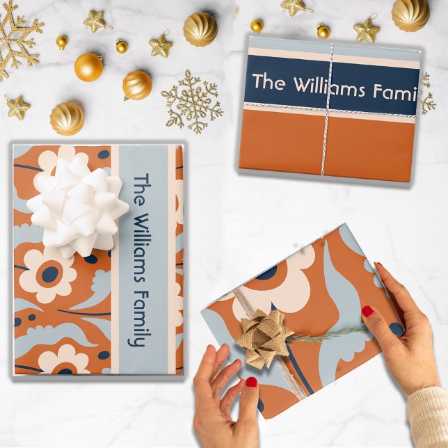 Burnt Orange Egg Flowers Custom Name Wrapping Paper Sheet (Creator Uploaded)