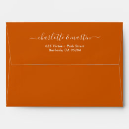 Burnt Orange Elegant Script Return Address Wedding Envelope