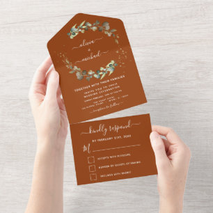 Burnt Orange Eucalyptus Greenery Wedding Elegant All In One Invitation