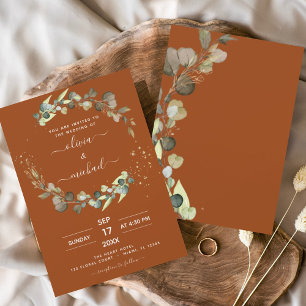 Burnt Orange Eucalyptus Greenery Wedding Elegant Invitation