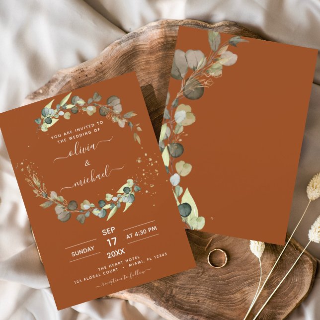 Burnt Orange Eucalyptus Greenery Wedding Elegant Invitation (Creator Uploaded)