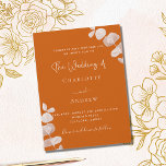 Burnt orange eucalyptus wedding invitation postcard<br><div class="desc">Burnt orange background,  decorated with eucalyptus stems,  sprigs.  Personalise and and add your names and the details.
Back: burnt orange background.</div>