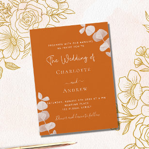 Burnt orange eucalyptus wedding invitation postcard