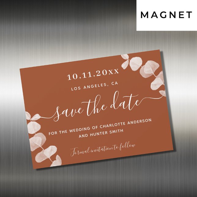 Burnt orange eucalyptus wedding save the date card (Creator Uploaded)