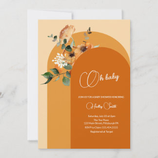Burnt orange Fall arch baby shower Oh baby Invitation