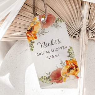 Burnt Orange Fall Autumn Floral Bridal Shower Name Gift Tags