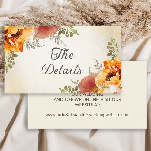 Burnt Orange Fall Autumn Floral Wedding Details Enclosure Card (Creator Uploaded)