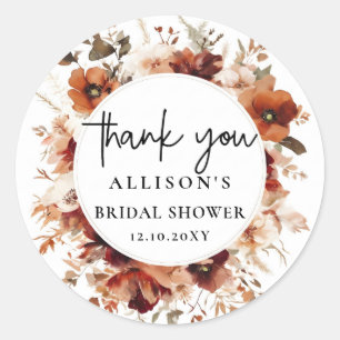 Burnt Orange Fall Bridal Shower Thank You Classic Round Sticker