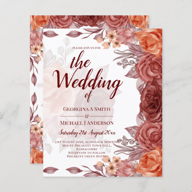 Burnt Orange FALL Floral Botanical WEDDING (Front/Back)