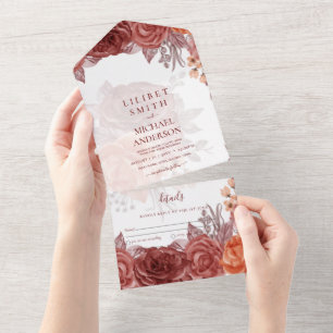 Burnt Orange FALL Floral Botanical WEDDING All In One Invitation