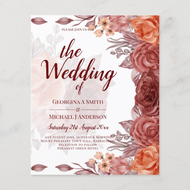 Burnt Orange FALL Floral Botanical WEDDING Flyer (Front)