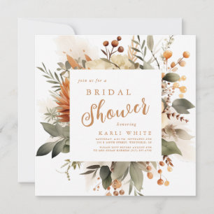 Burnt Orange Fall Floral Bridal Shower Invitation