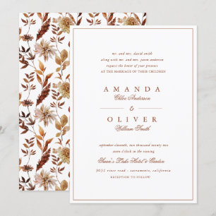 Burnt Orange Fall Floral Elegant Classic Wedding Invitation