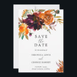 Burnt Orange Fall Floral Rustic Elegant Wedding Save The Date<br><div class="desc">Rustic boho floral wedding Save the Date featuring a watercolor painted floral bouquet with warm and earthy shades of burnt orange,  terracotta and deep burgundy along with some greenery.  This elegant Save the Date card with the rich shades of autumn is great for a fall wedding.</div>