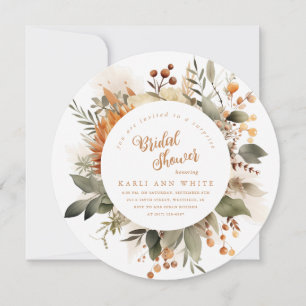 Burnt Orange Fall Floral Surprise Bridal Shower Invitation